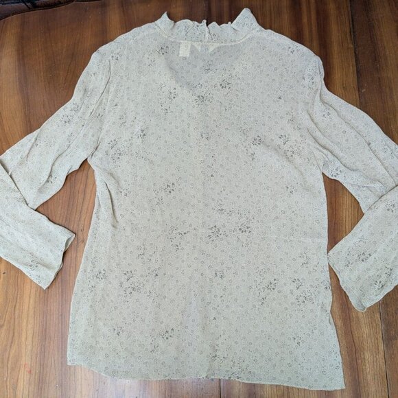 J.Jill Tan Button-Up Top Women's M Rayon Sheer Blouse Floral L/S Fairy Whimsy - Picture 4 of 16